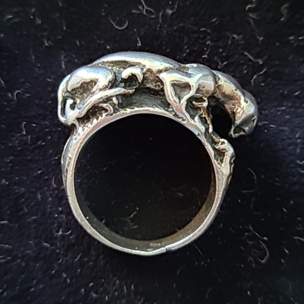 vintage Sterling Silver Animal Design Cat Panther Leapard Ring Size 7 Jewelry
